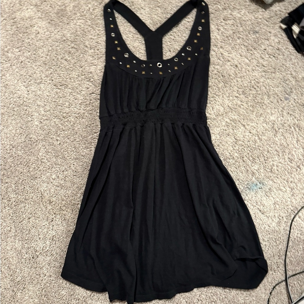 Decree Black Backless Dress with Stud Accents